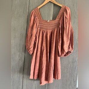 Free People Orange Bohemian Jumpsuit with Smocked Square Neckline